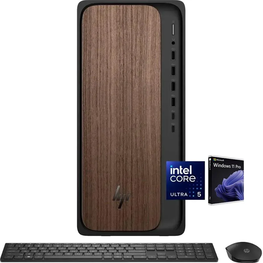 HP HP OmniDesk desktop PC, Intel Core Ultra 5 225, 32GB DDR5, 1TB PCIe 4.0 SSD, Windows 11 Pro, Dark Wood — product photo