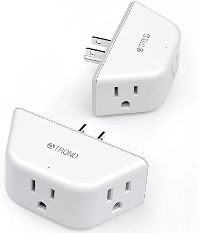 White trapezoid wall adapter with three AC sockets on different faces