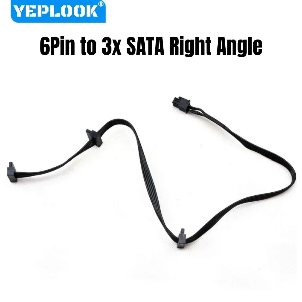 YEPLOOK YEPLOOK 6Pin to 3x SATA Angled Power Cable Corsair HX650 HX750 HX850 HX1050 Type 3 50+15+15 CM 18AWG — product photo