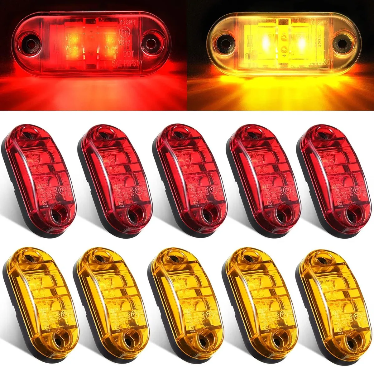 BFKK BFKK 10 Pcs LED Trailer Side Marker Lights 2 Diode Oval 2.5in Amber Red RV Lighting — product photo