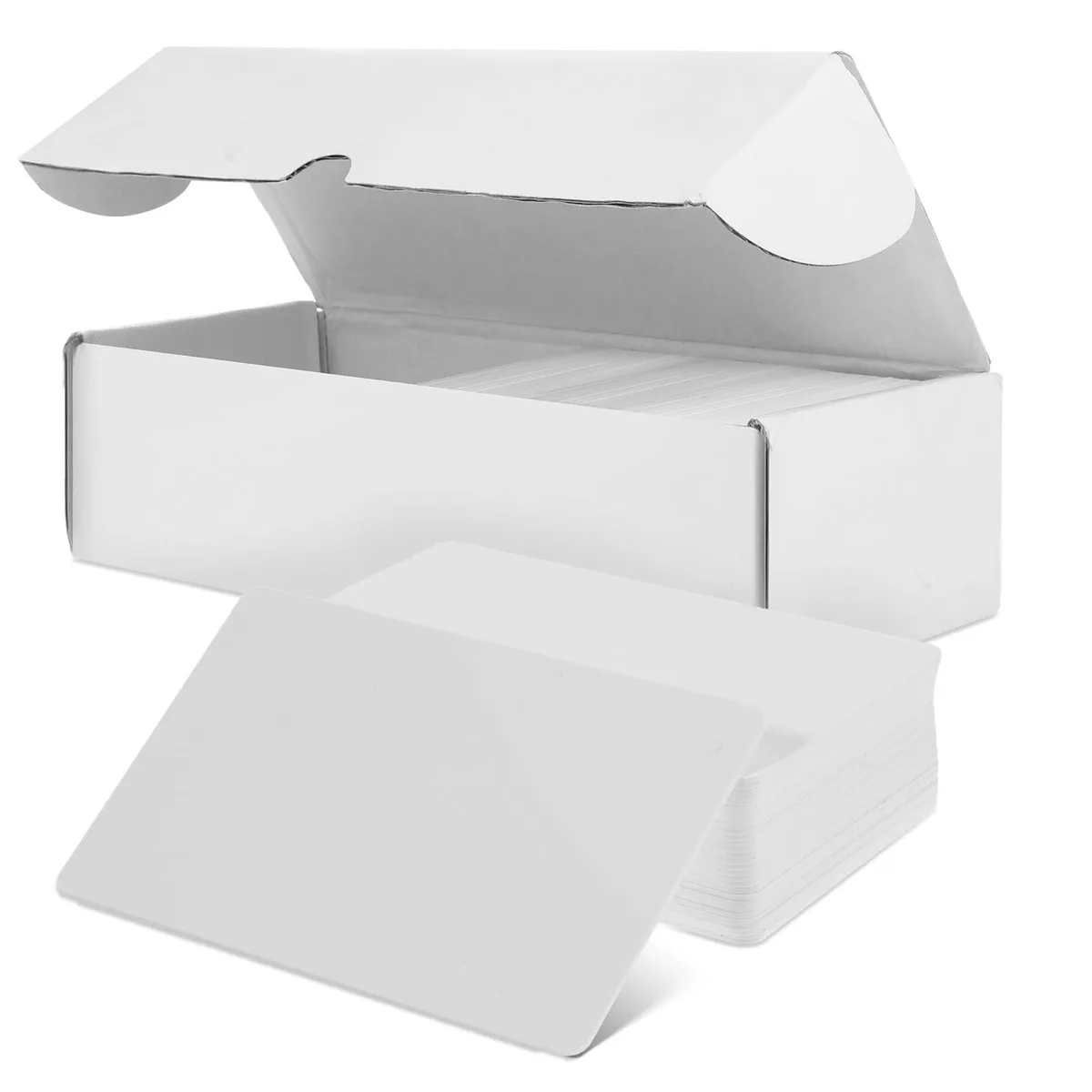 200 white rectangular PVC cards with glossy finish