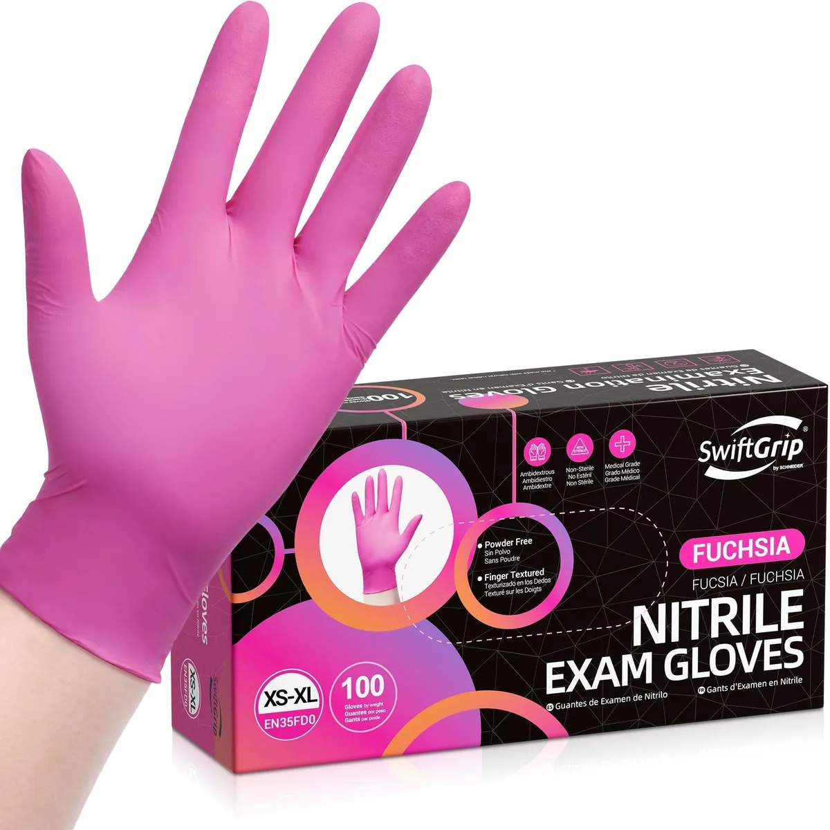  SwiftGrip EN35FD1 Nitrile Gloves Small Fuchsia 100ct 3-Mil — product photo