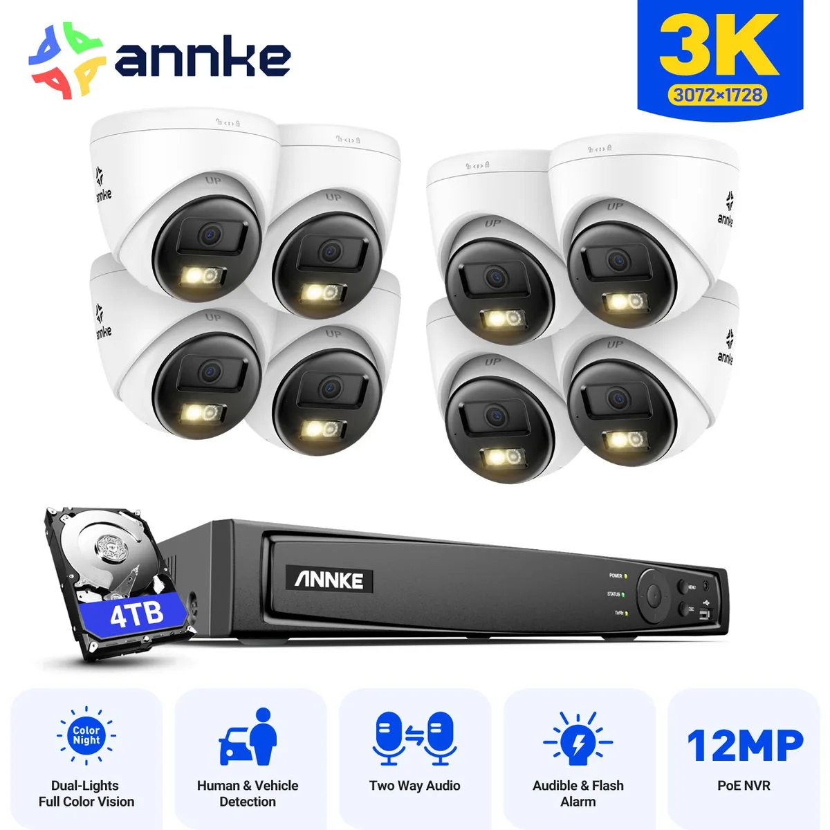 Annke Annke 16CH 12MP NVR Kit with 8× 3K Turret Cameras, 4TB HDD — product photo