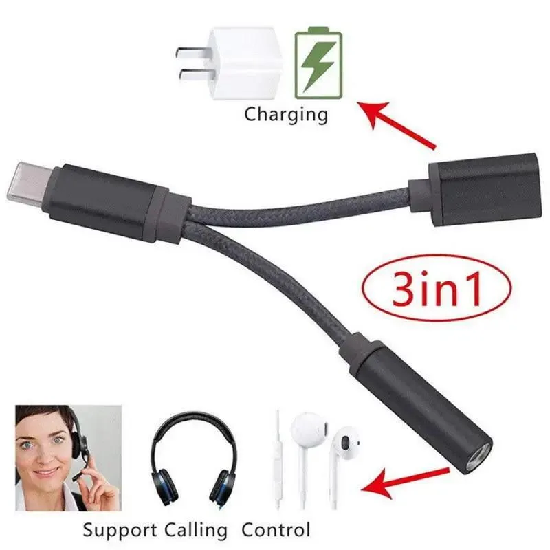 Hetai Tech Hetai Tech USB-C to 3.5mm Audio &amp; Charging Splitter Cable — product photo