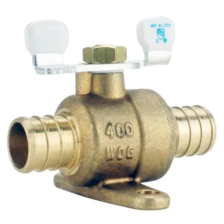 Brass PEX barb ball valve with tee handle and mounting tabs
