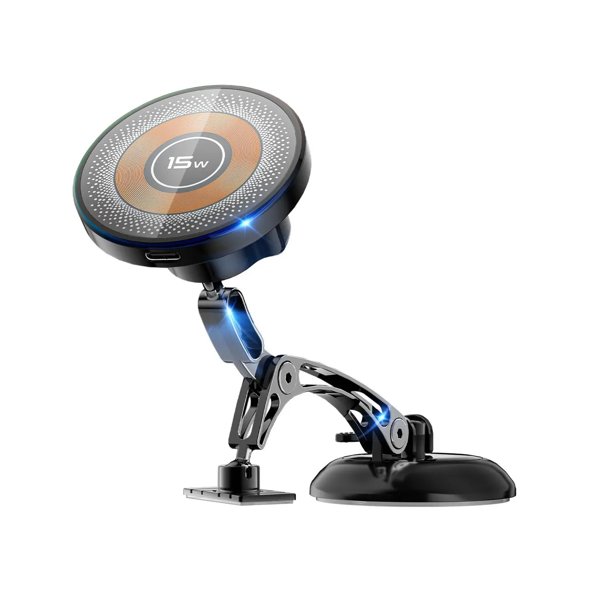  iAXBi Magnetic Car Mount 15W Wireless Vacuum 360° Metal Head Extension Rod Black — product photo