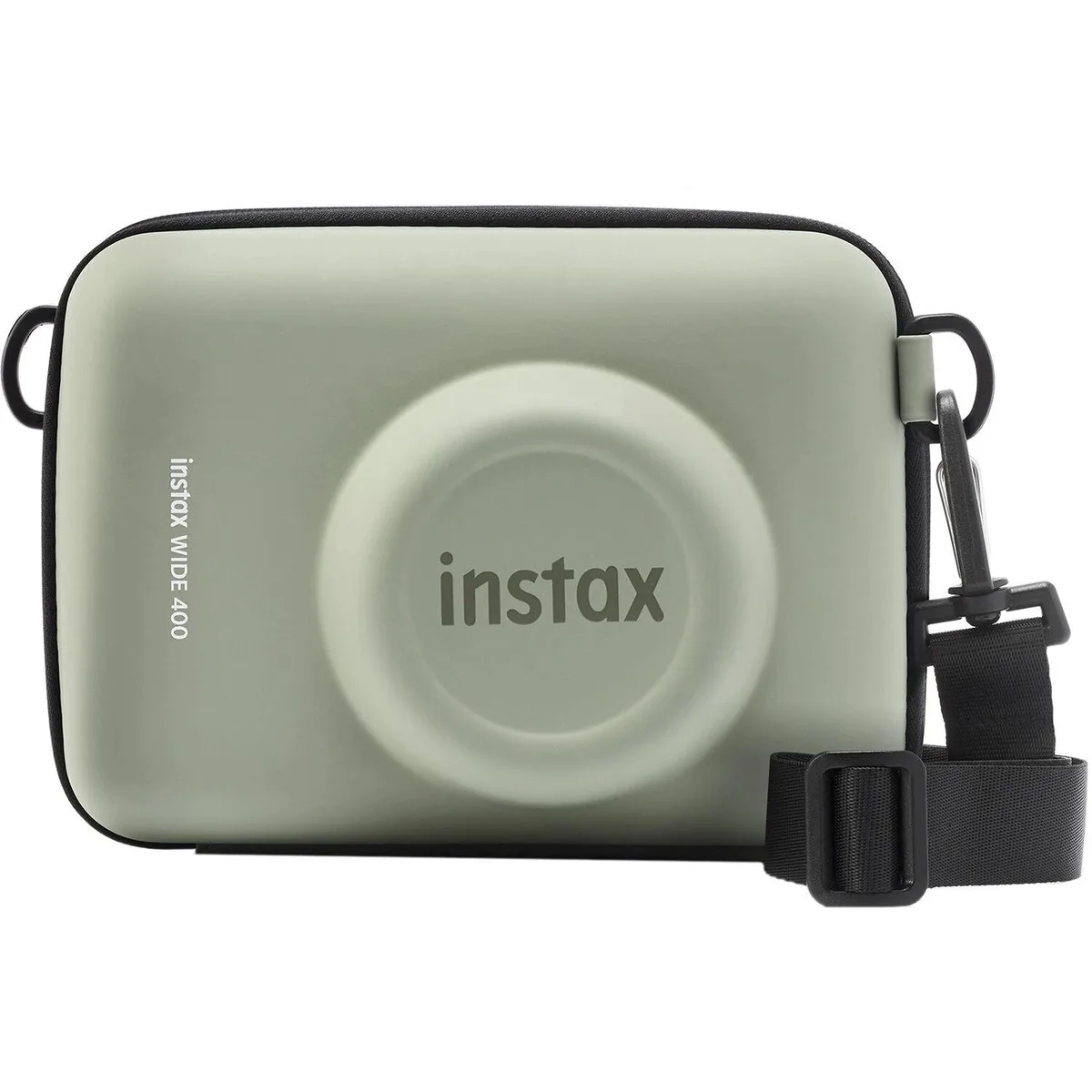 Green hard-shell camera case with adjustable shoulder strap