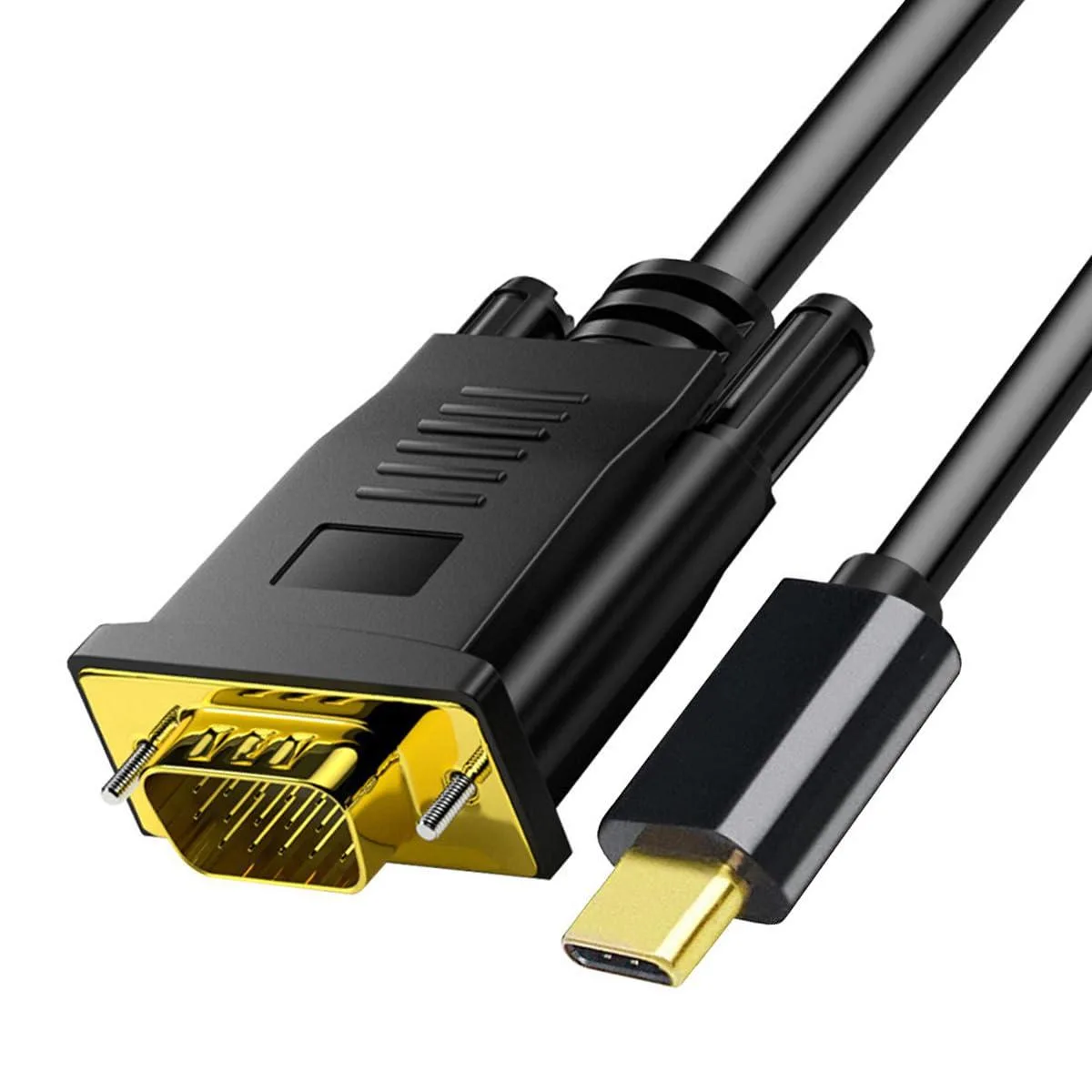 Black USB-C to VGA cable, six feet long, matte finish with reinforced connectors