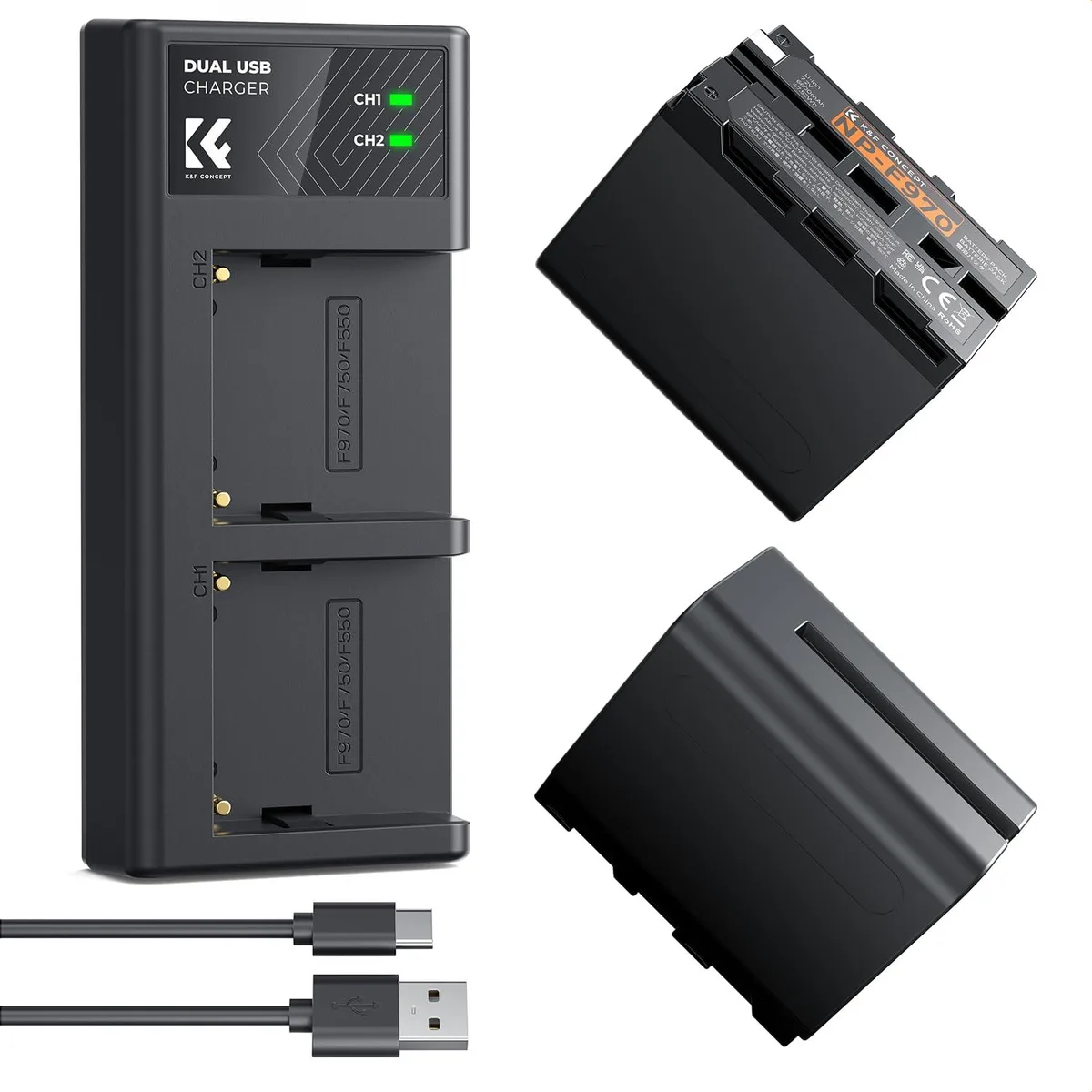  K&amp;F Concept 2×6600mAh NP-F970 Batteries &amp; Dual Charger — product photo