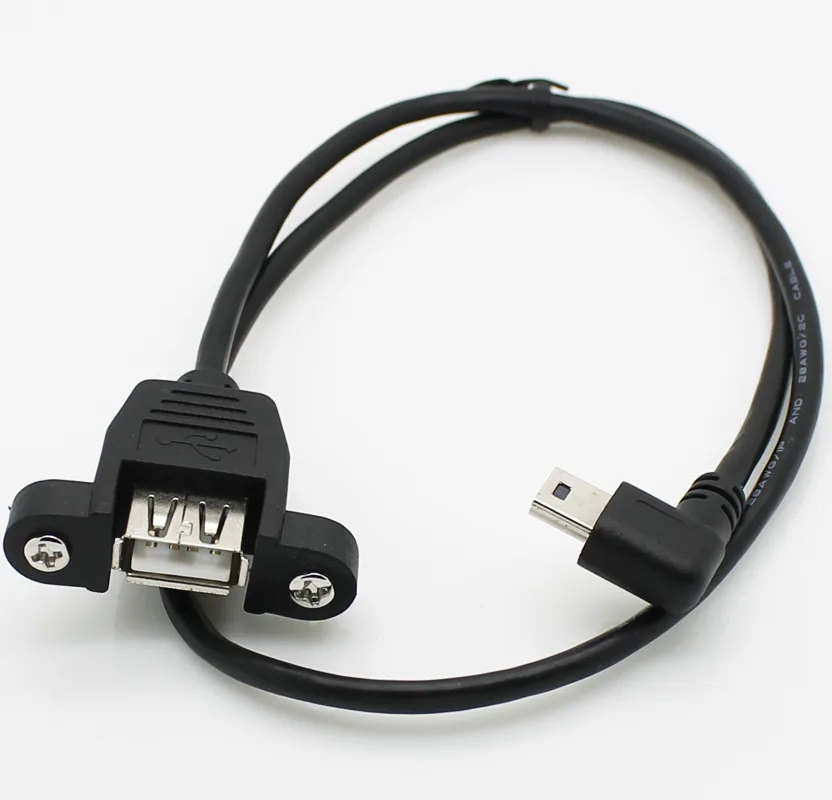 TeKit TeKit USB-A Female Panel Mount to Mini USB 5-Pin Male 90° Cable 50cm Black — product photo
