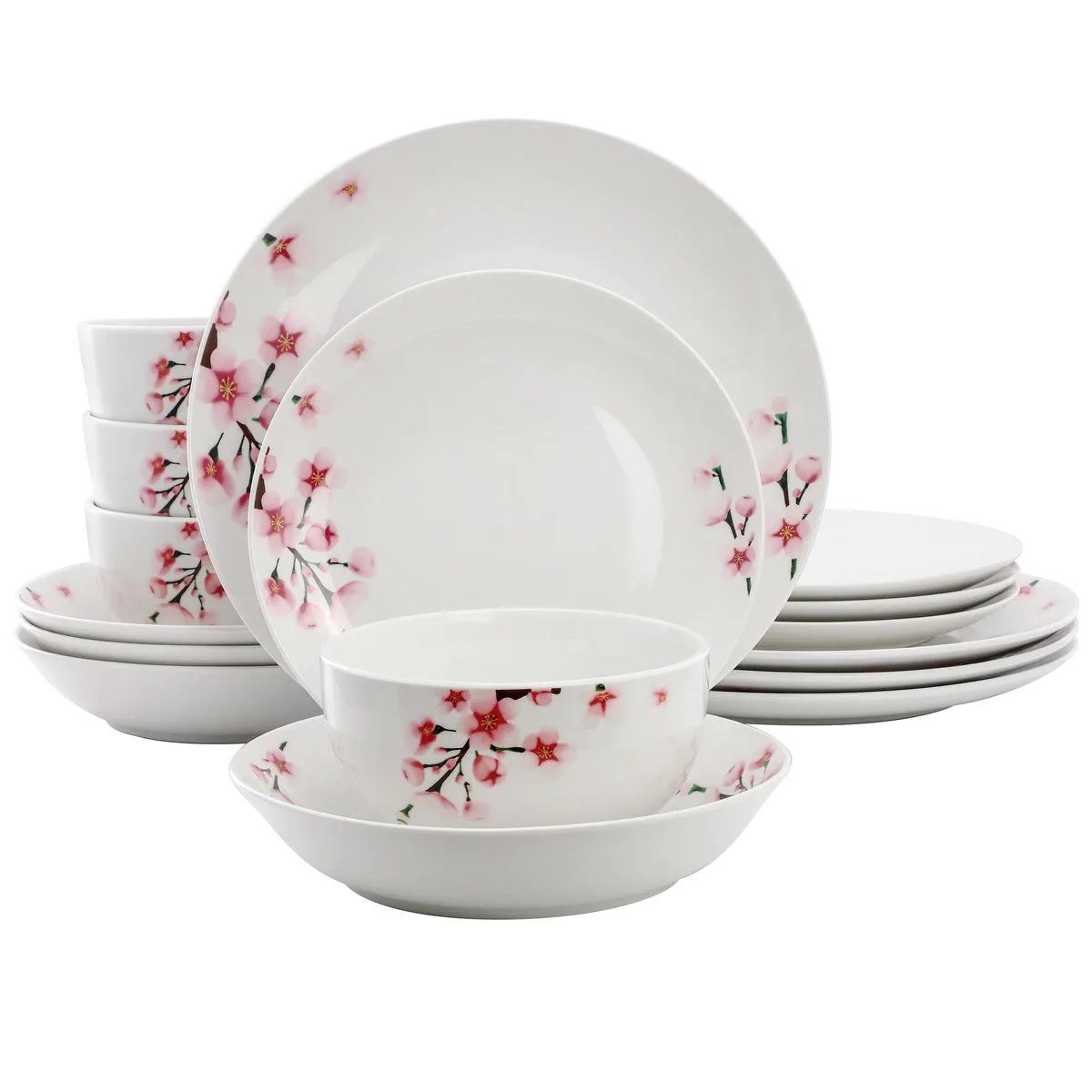 Elama Elama Tamara 16 Piece Cherry Blossom Porcelain Double Bowl Dinnerware Set — product photo