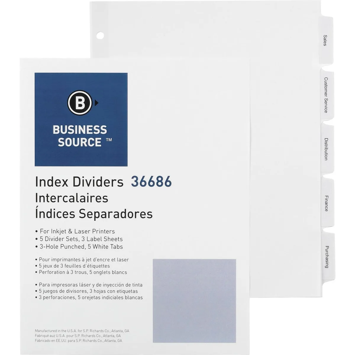 Business Source Business Source 36686 Index Dividers 5-Tab White 11" accessory — product photo