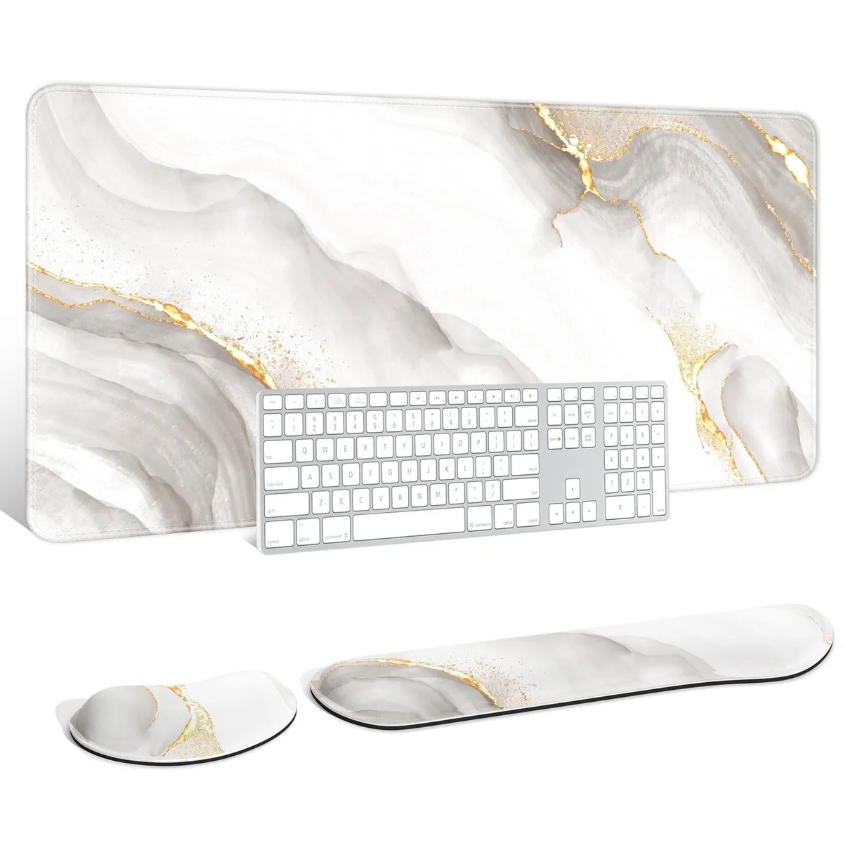 Auhoahsil JPSBDTZ-White Gold Gray Marble Extended Mouse Pad 35.5 x 15.7 in — product photo