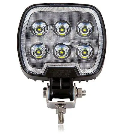 Black square LED work light with clear lens and bolt bracket