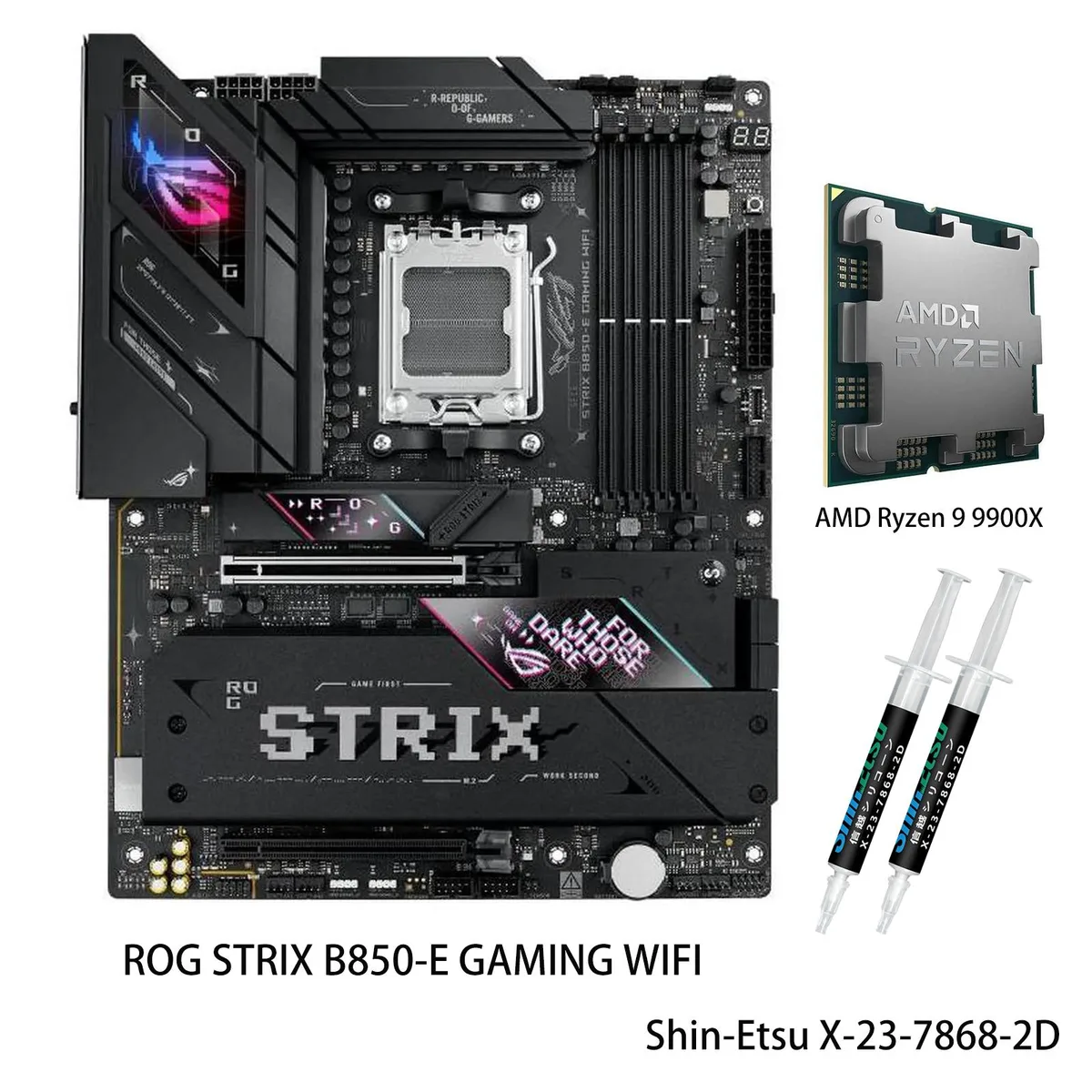 ASUS ASUS ROG Strix B850-E Gaming WiFi + Ryzen 9 9900X AMD motherboard &amp; CPU combo — product photo
