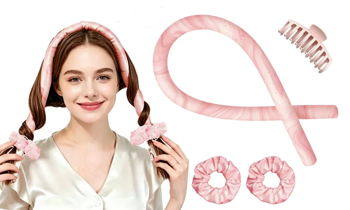  kanuoc Heatless Hair Curler Set Pink Ripples with 2 Scrunchies — product photo