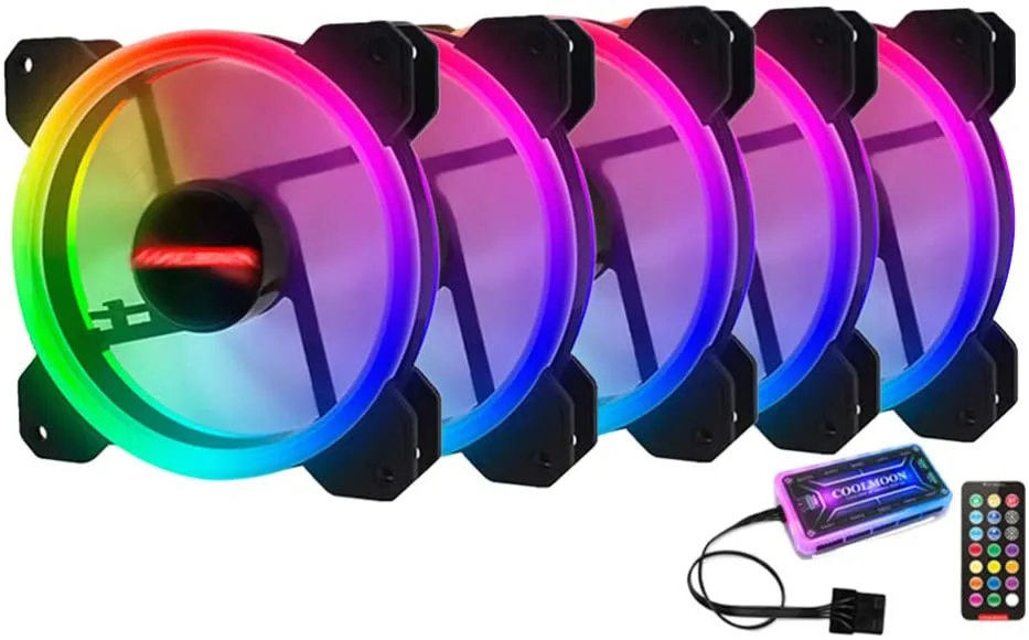 IHDAPP IHDAPP 5-pack 120 mm RGB case fans, hydraulic bearing, 1400 RPM, 37.8 CFM, 25 dB, 6-pin, wireless remote — product photo