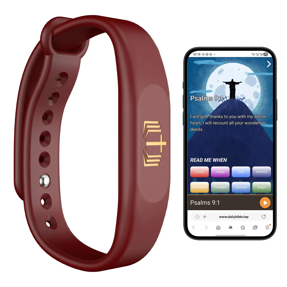  OKMXBS Bible Verse Bracelet NFC Silicone Red Wine — product photo