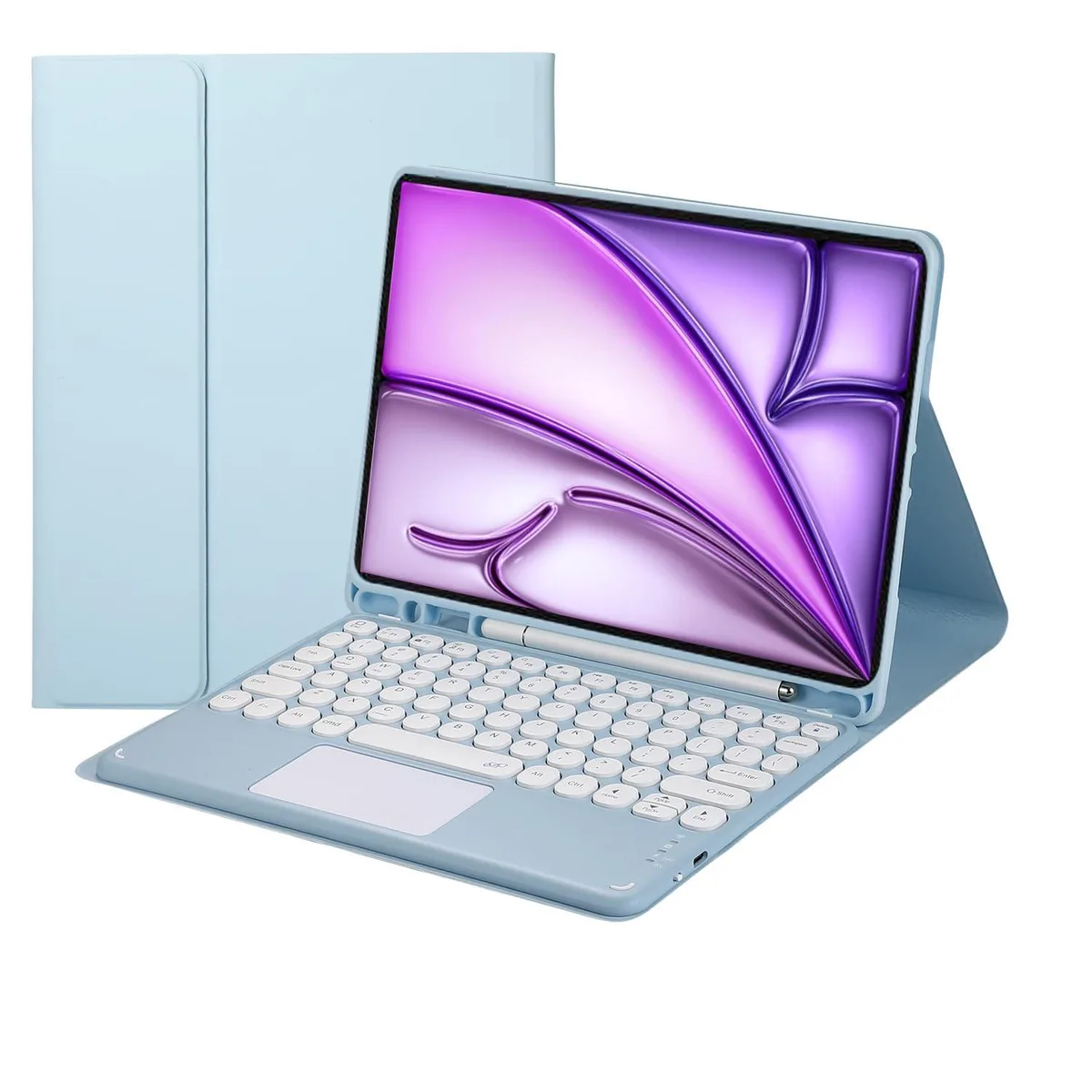 Blue keyboard case with detachable trackpad keyboard and pencil holder for 13-inch iPad Air