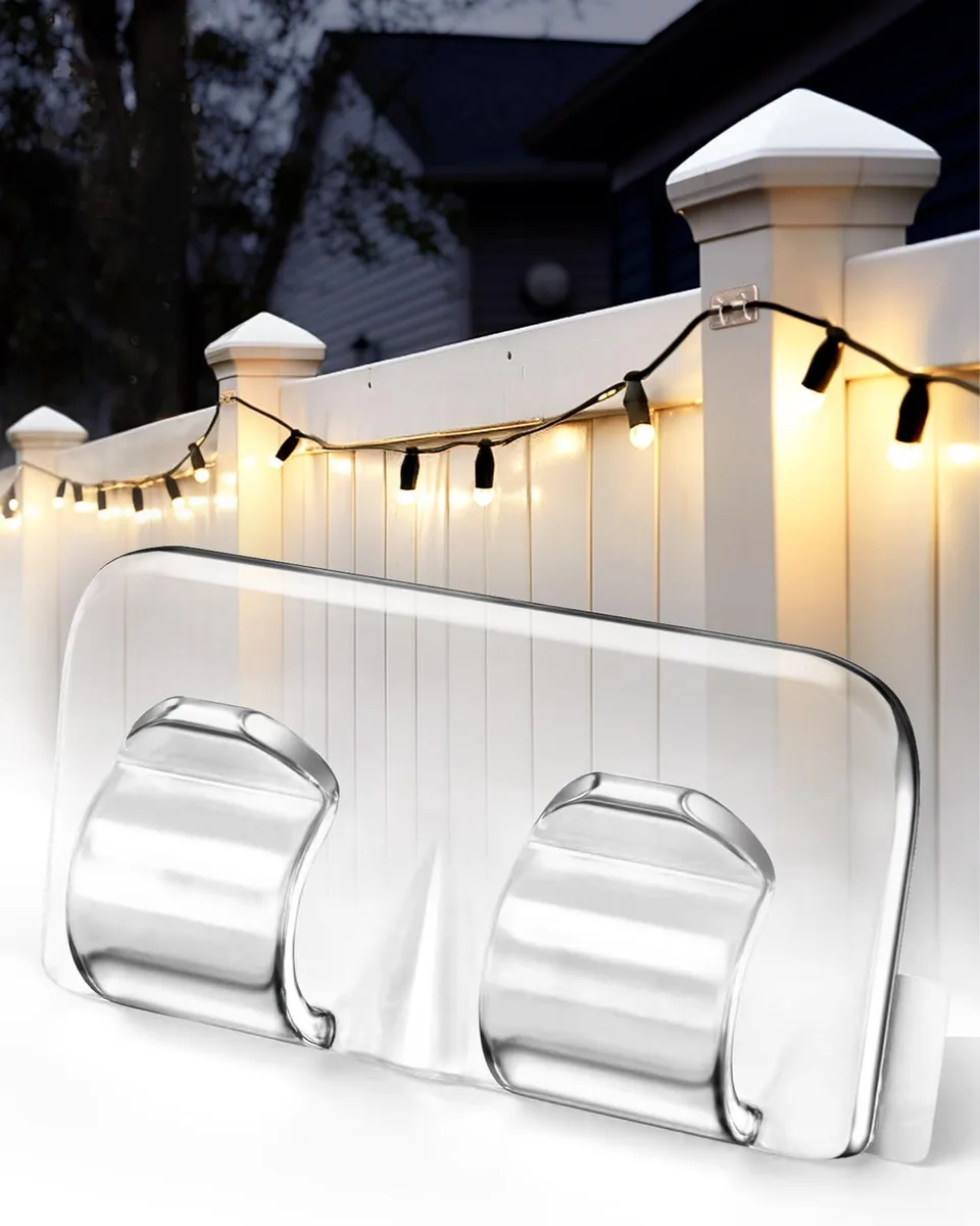 Transparent plastic double-hook clips on adhesive strips, 26 pieces