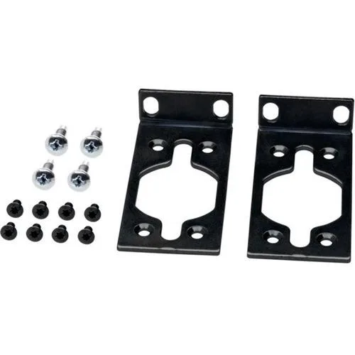 Black and silver metal rack-mount bracket for network switch