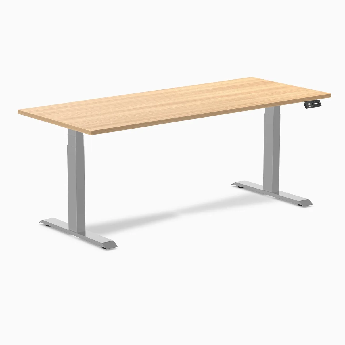 Desky Desky Dual Scalloped Laminate Sit Stand Desk Sublime Teak Grey 70.9 x 29.5 in — product photo