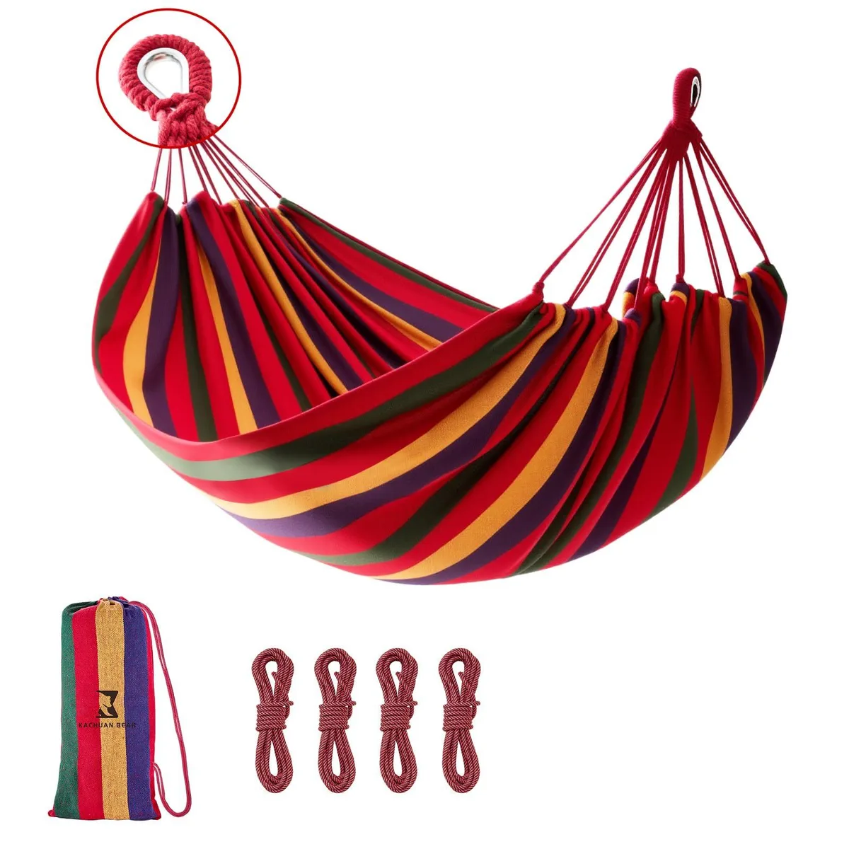 Large cotton hammock with tree straps and travel bag, supports 660 lbs