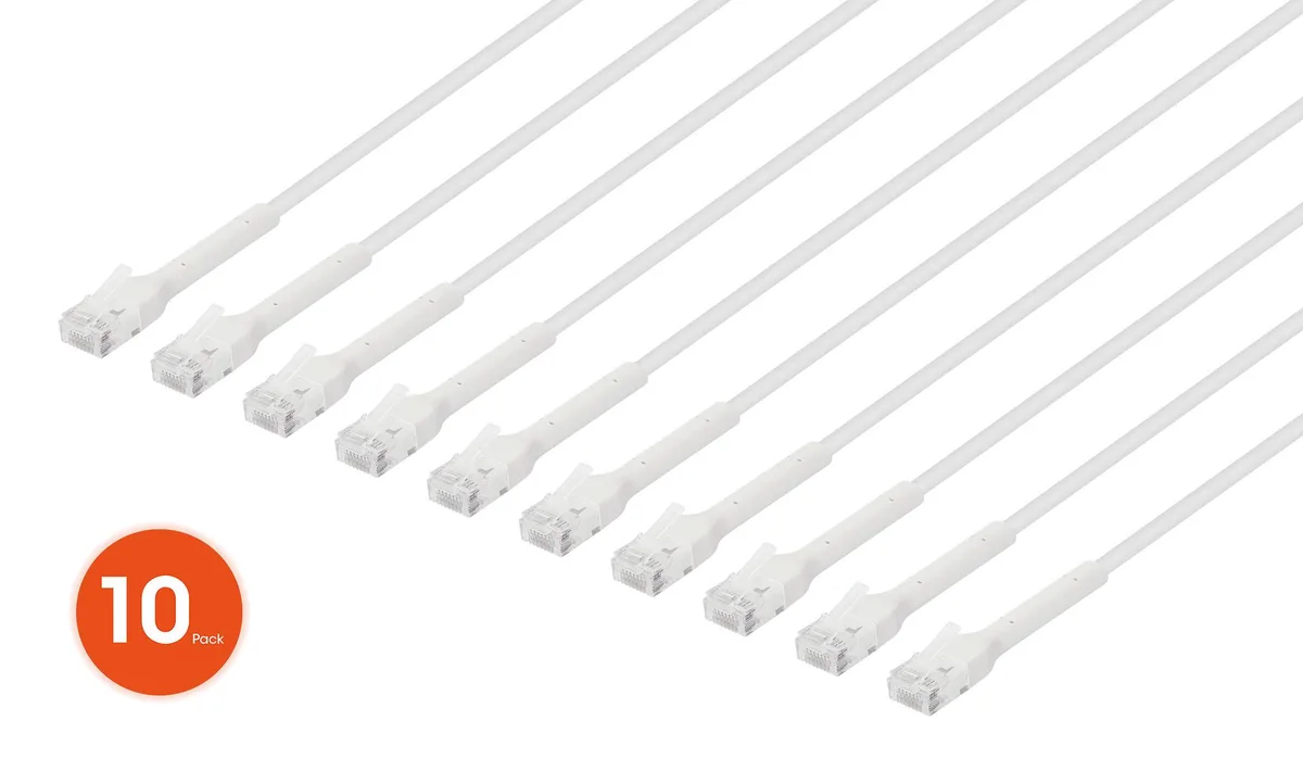 Intellinet Network Solutions Intellinet Network Solutions 745338 Cat6 U/UTP FlexiBoot Slim 10 ft White 10-Pack 32 AWG — product photo