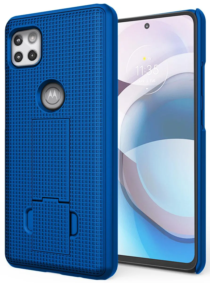 Nakedcellphone Nakedcellphone Ribbed Slim Case with Kickstand for Motorola One 5G Ace XT2113 Blue — product photo
