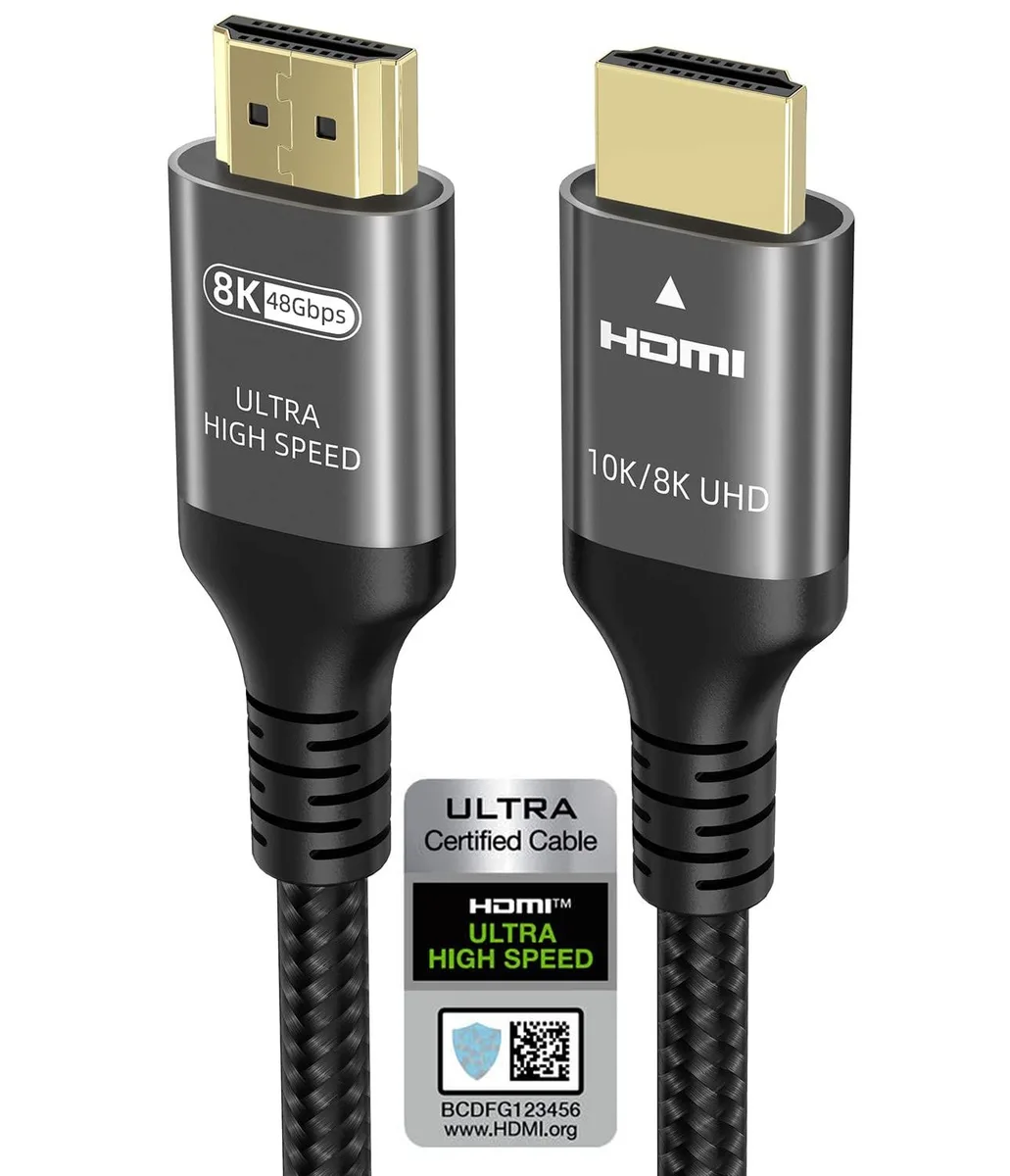 Black HDMI cable with gold connectors, twenty-five feet long