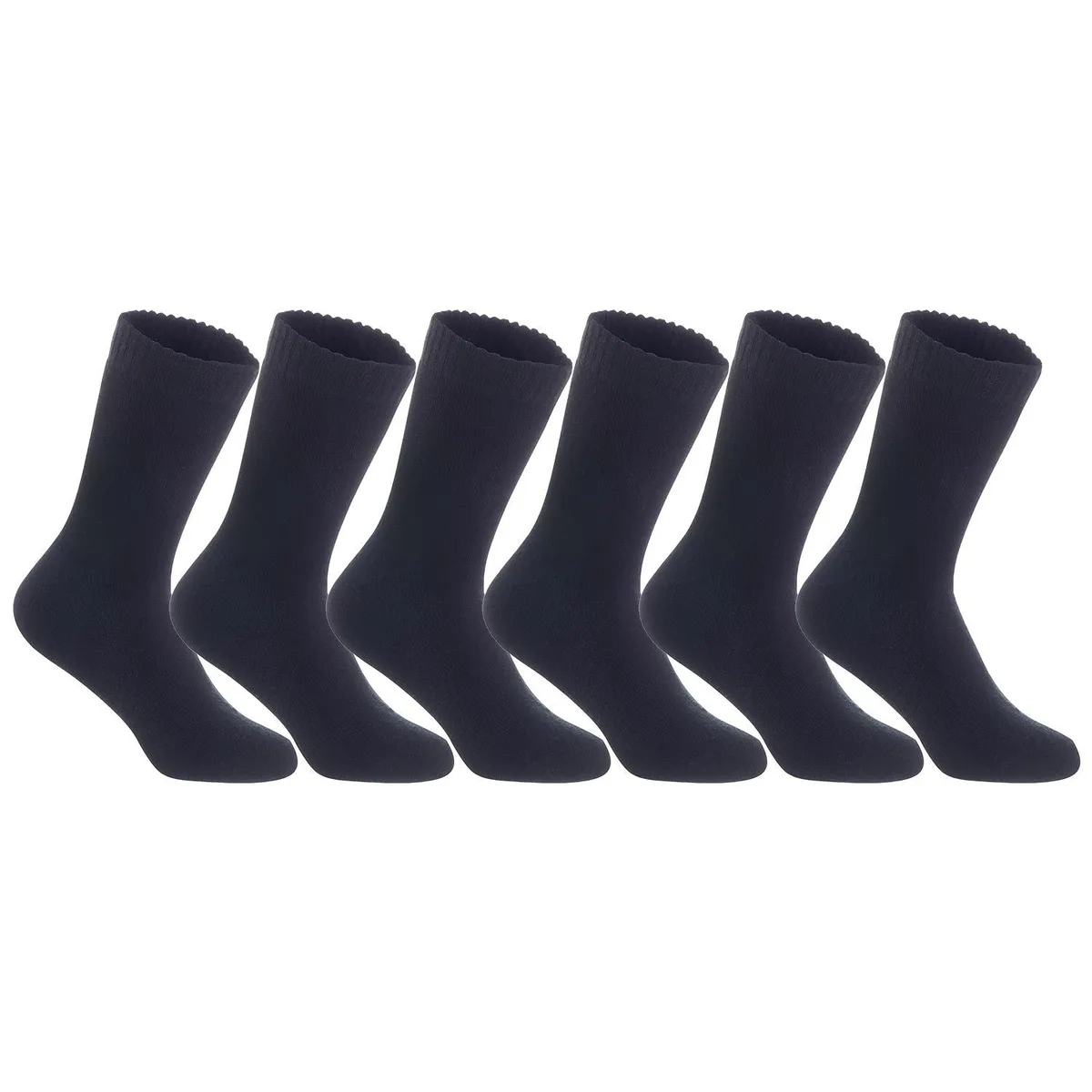 Black wool crew socks with ribbed cuffs and smooth knit texture