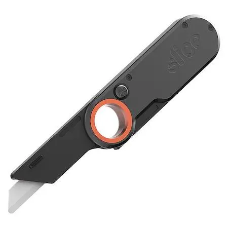 Folding utility knife with metal handle and finger loop