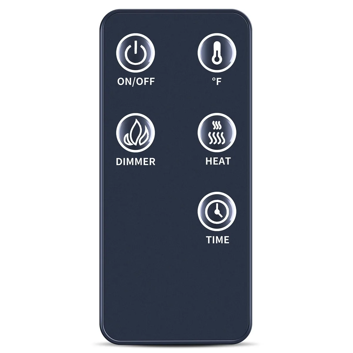 Handheld black plastic remote control with button layout