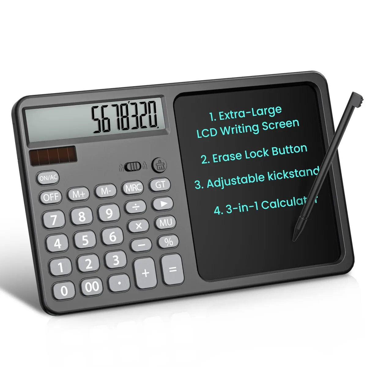  HP 12-Digit Desk Calculator with Writing Pad, Black, 9.96 x 6.26 x .1 in, .018 kg — product photo