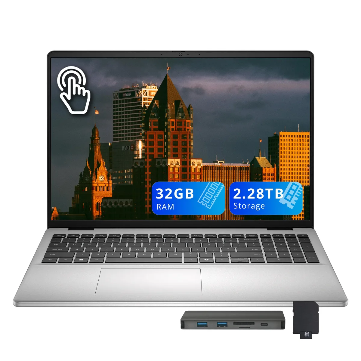 DELL DELL 16" FHD+ IPS Touchscreen Business Laptop, Core 7 150U, 32GB, 2.28TB (2TB SSD + 288GB Dock), Silver — product photo