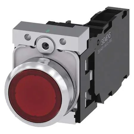 Illuminated red push button 22mm flush plastic head nickel bezel