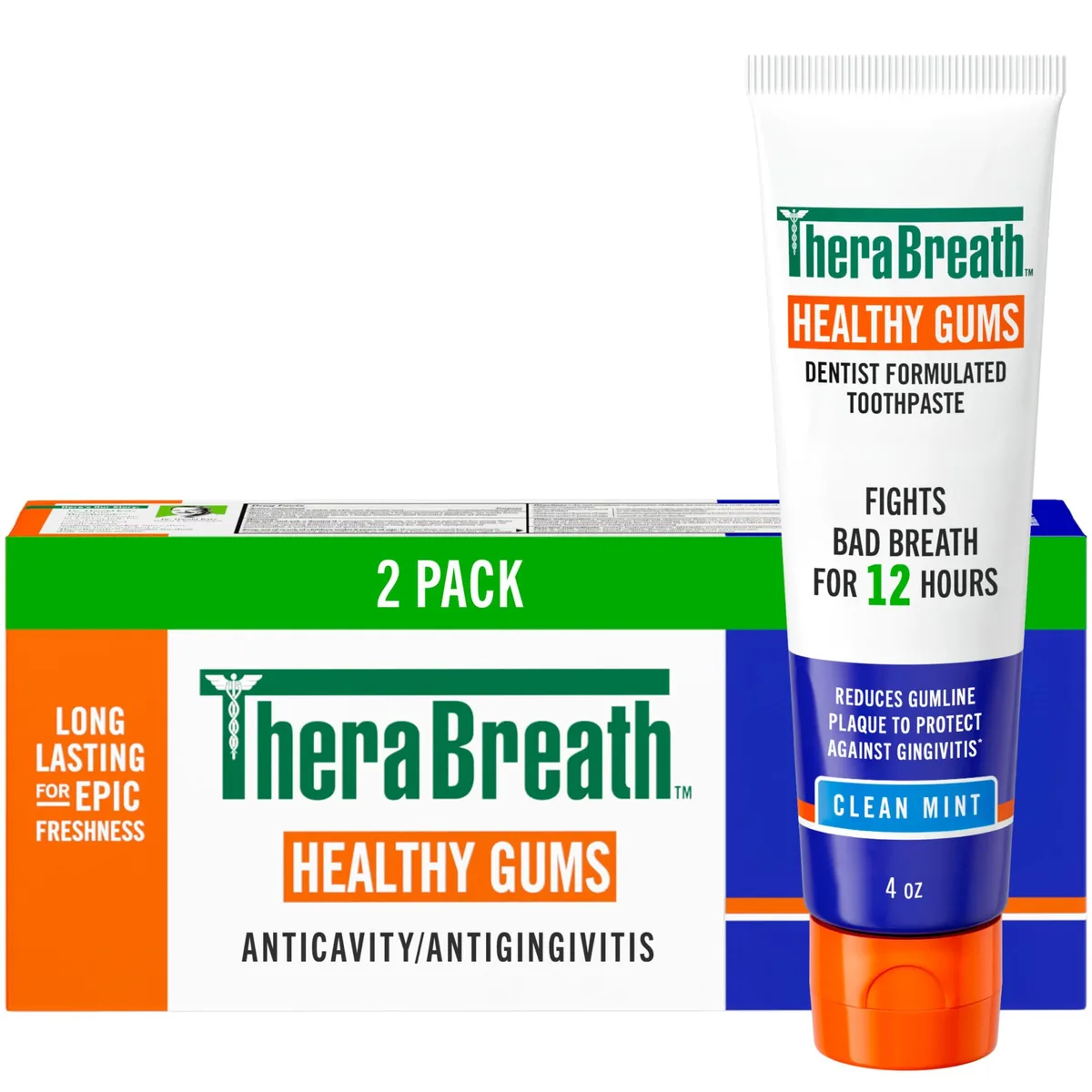 Two white 4 oz toothpaste tubes in clean mint packaging