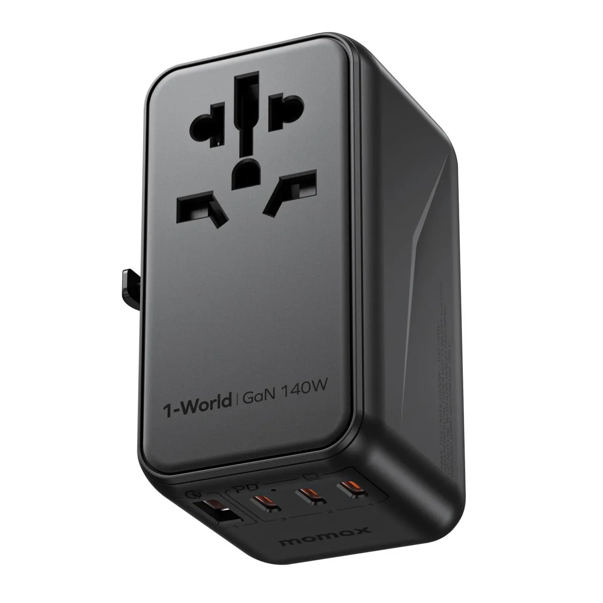 MOMAX Technology Ltd. MOMAX UA16 5-in-1 GaN 140W Universal Travel Adapter Black — product photo