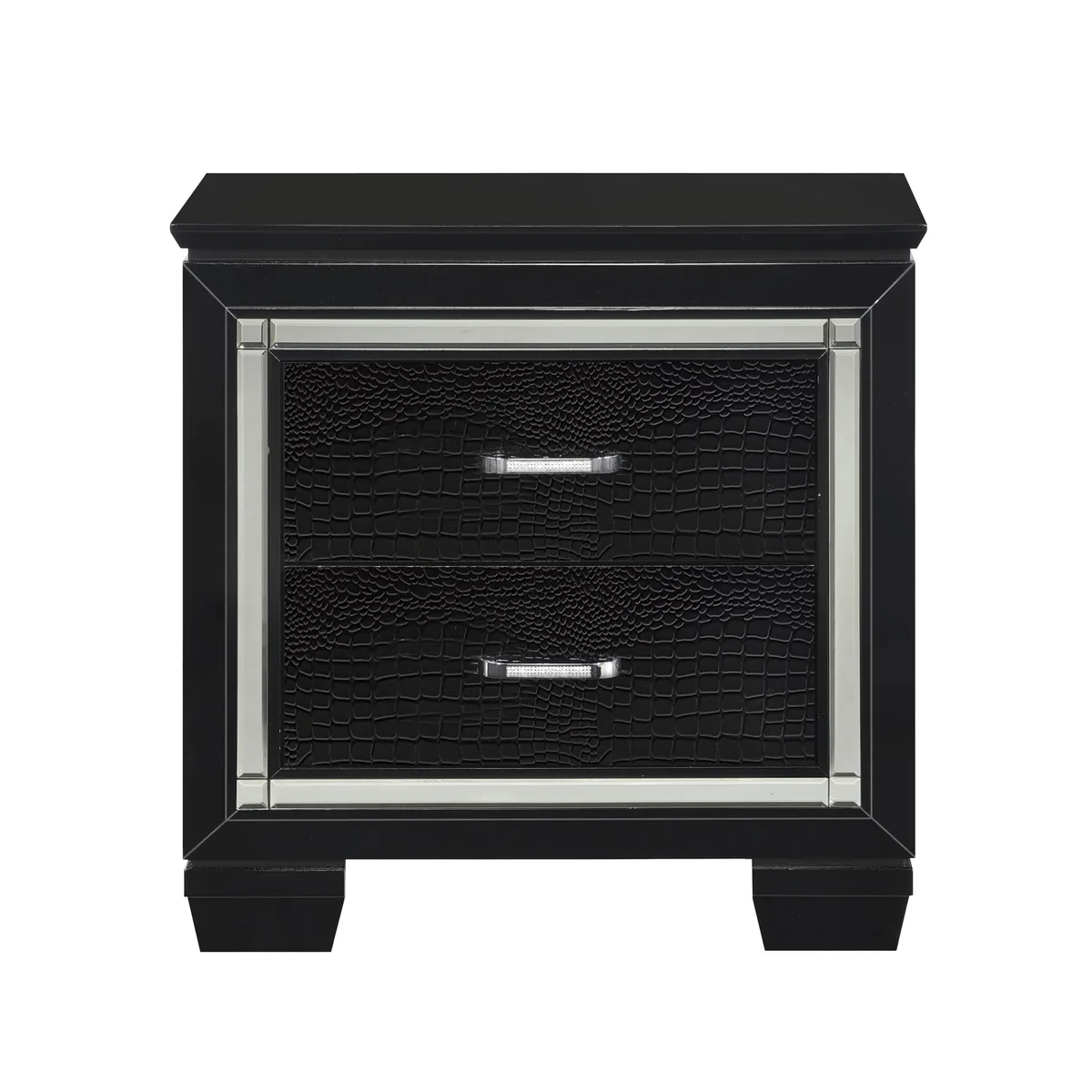 tuphen tuphen Black Nightstand 28x17x28.25" 2 Dovetail Drawers Faux Alligator Embossed LED — product photo