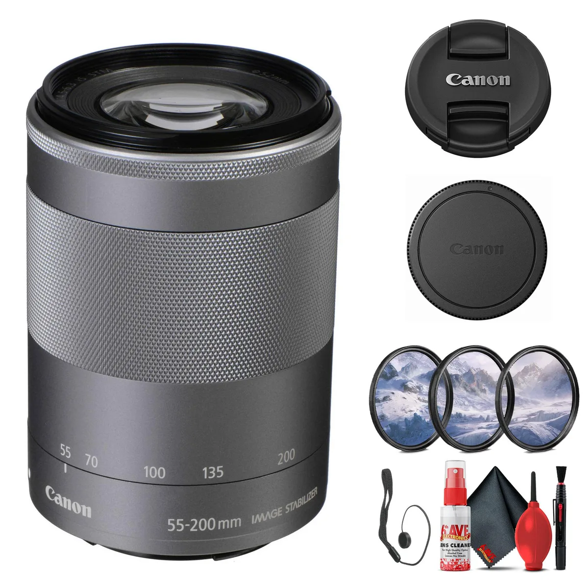 Canon Canon EF-M 55-200mm f/4.5-6.3 IS STM Silver + Filter Kit — product photo