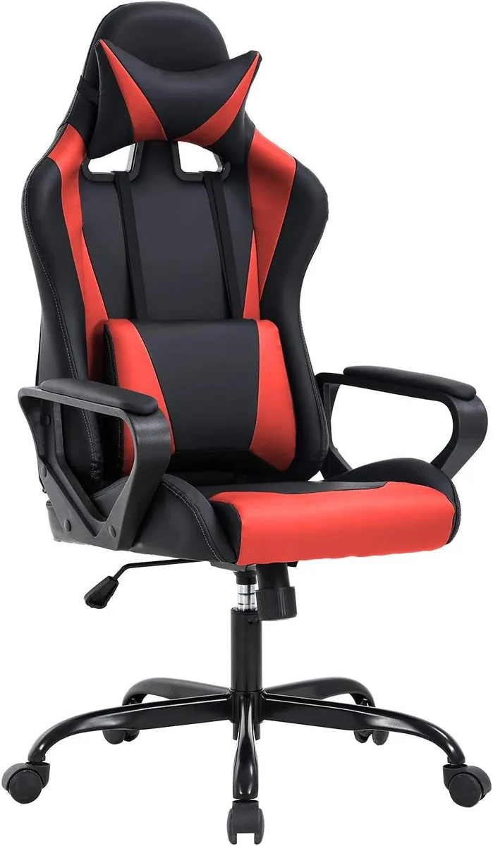 PISKEKAT PISKEKAT Gaming Chair High-Back Leather Reclining 90-135° Lumbar Headrest 360° Swivel Office Equipment — product photo