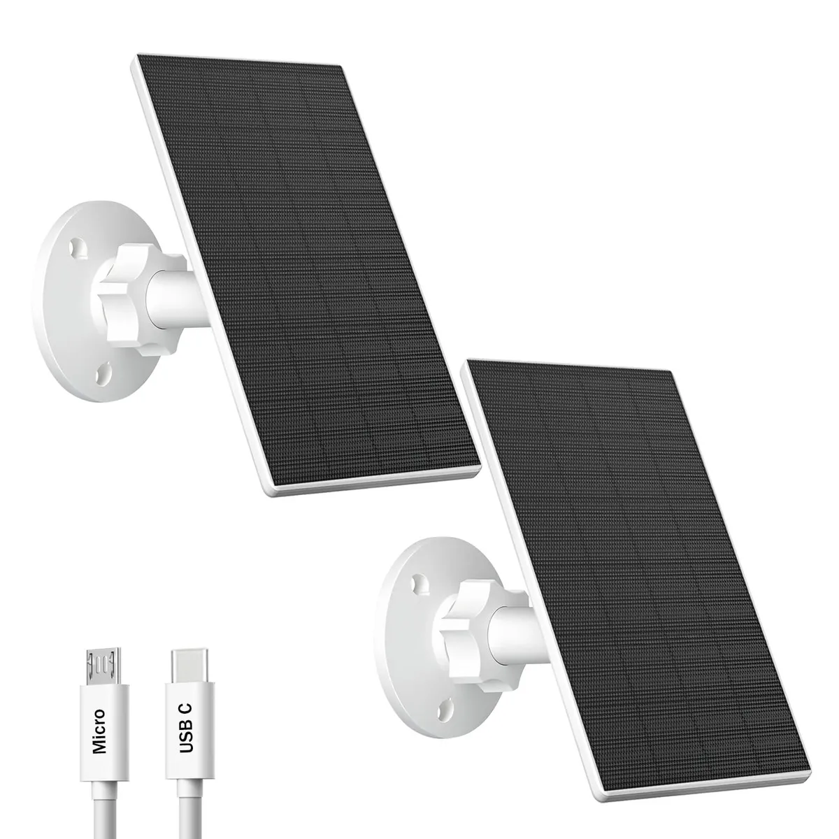Two slim rectangular solar panels with 360° mounting brackets and cables