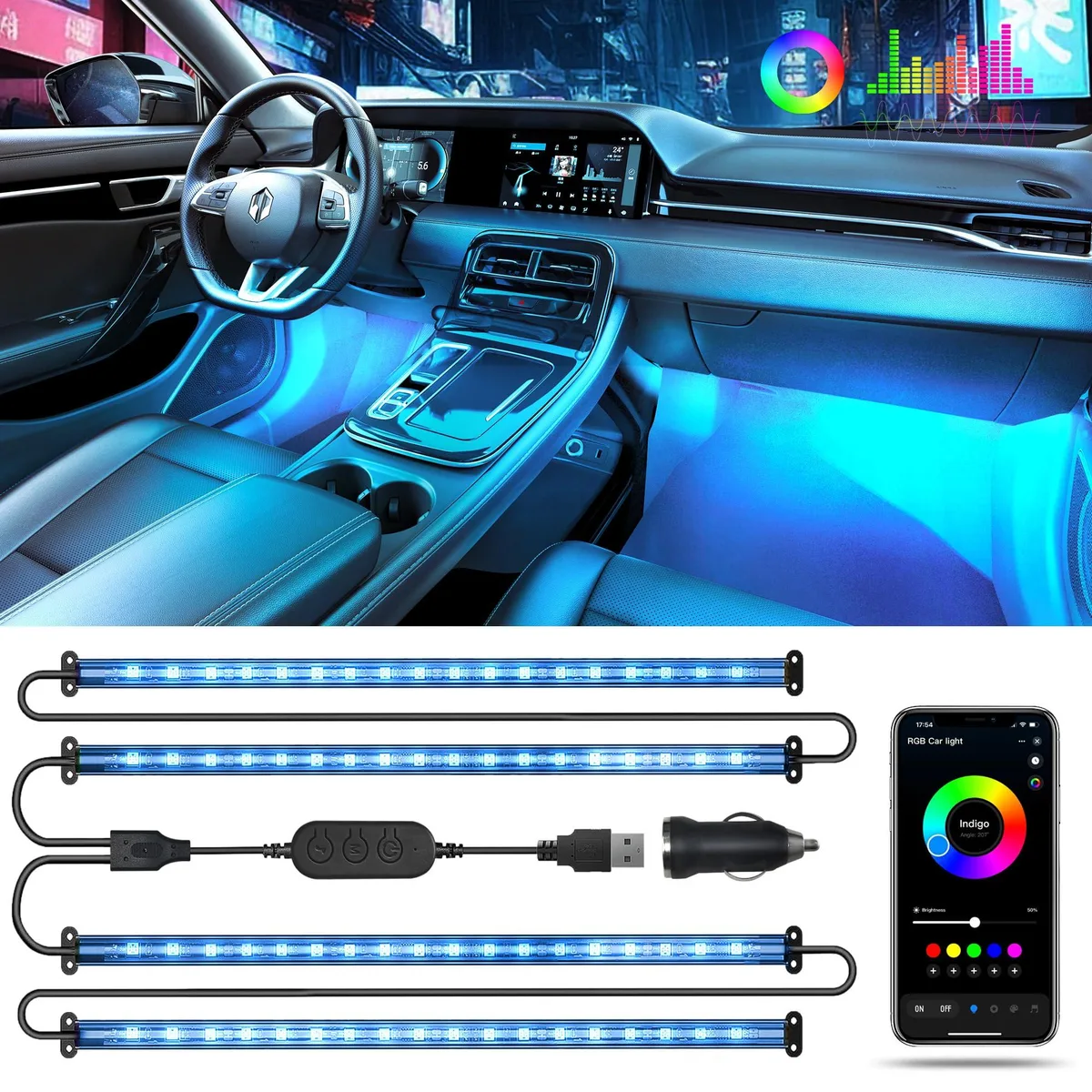 Pak Smart RGB 48 LED Car Interior Light Kit with APP Control — product photo