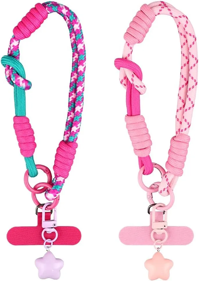 MCHOSE MCHOSE Color Blocking Phone Wrist Strap Star Keychain Adjustable Braided Pink 2-Pack — product photo