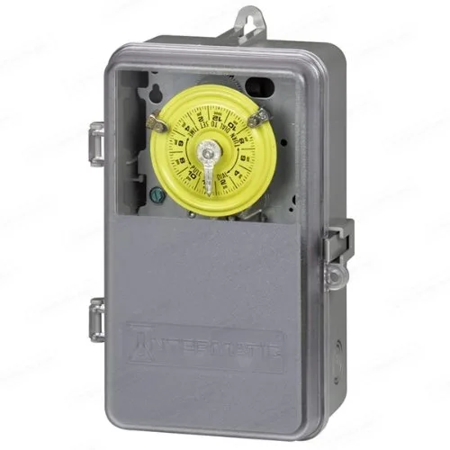 Grey polycarbonate enclosure with clear plastic door, surface-mount timer switch