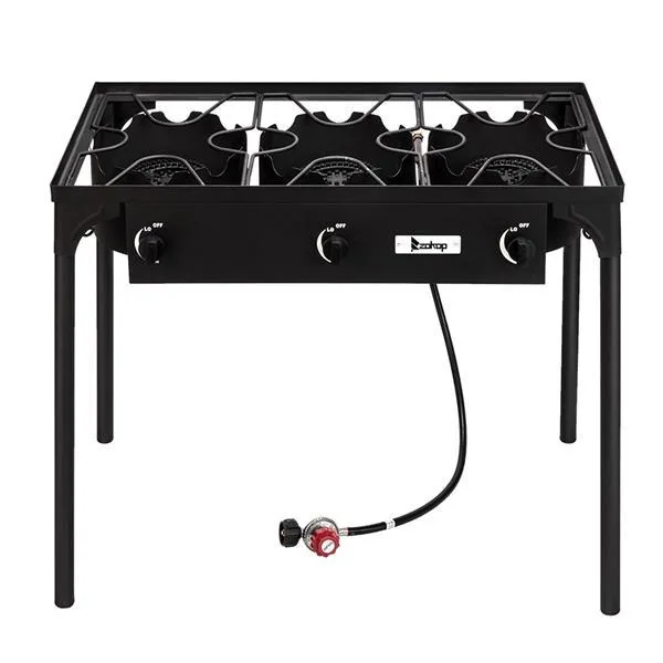 Three-burner cast iron gas grill with removable legs and 1.2 m hose