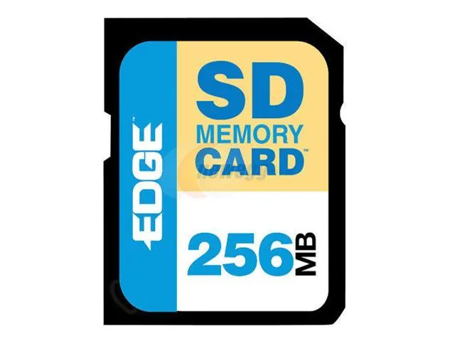 Blue EDGE Tech SD card labelled 256MB and PE189402