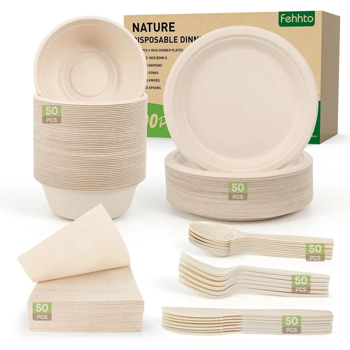 FEHHTO YCX-004 300pcs Compostable Dinnerware Set — product photo