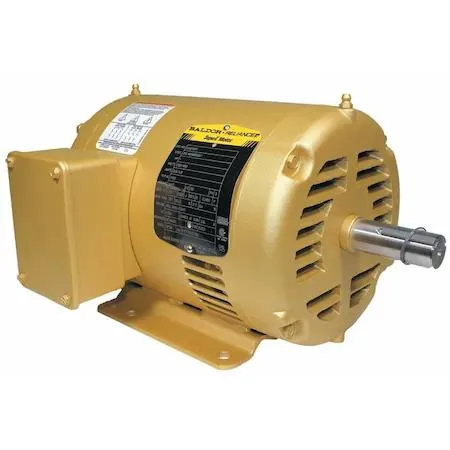 Grey industrial electric motor, steel frame, open drip-proof vents, rigid base mounting