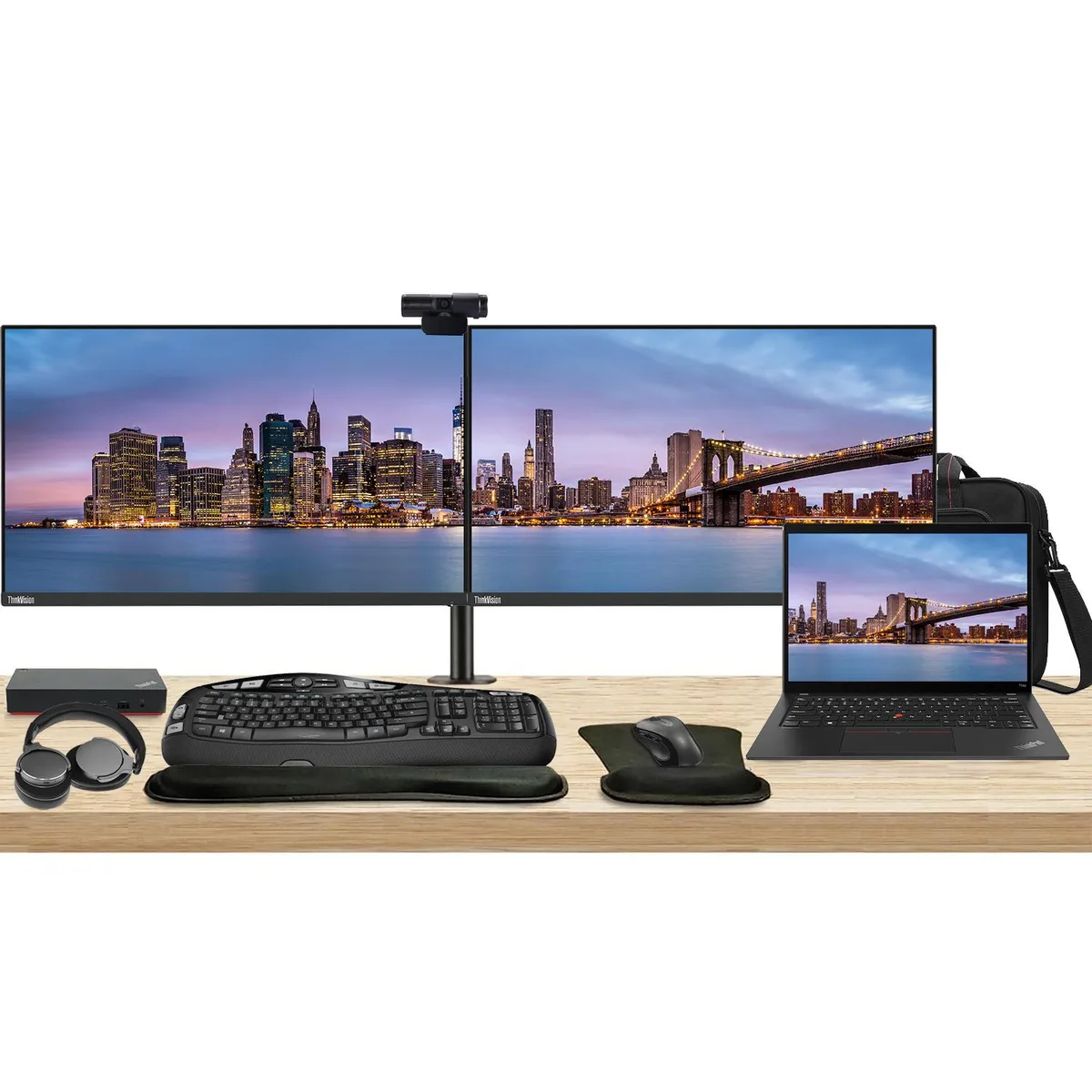 Lenovo Lenovo ThinkPad T14 Gen 4 Touchscreen 14" Ryzen 7 32GB 512GB Bundle 2×24" Monitors Dock Peripherals — product photo